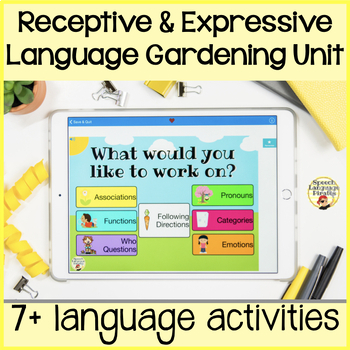 Preview of Receptive and Expressive Language Spring Garden Activity Boom Cards Teletherapy