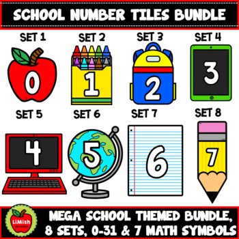 Preview of MEGA School Number Tiles Clipart Bundle (Moveable images)