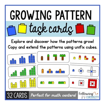 Preview of Growing Pattern Activities: Growing Pattern Task Cards Math Center