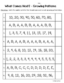 Growing Patterns What Comes Next Worksheet By 4 Little Baers Tpt