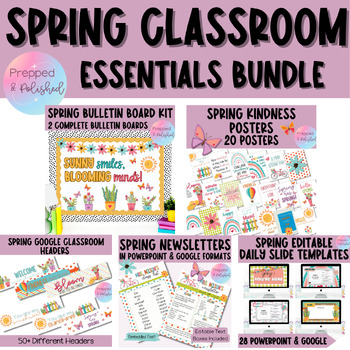 Preview of SPRING Classroom Bulletin Bundle  | Google Slides & Classroom Headers