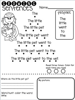 Growing Sentences: Short E Decodable Sentences- Fluency by The Paisley Owl