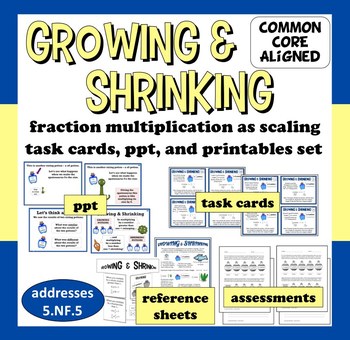 Preview of Growing & Shrinking – scaling fractions ppt, task cards, and printables
