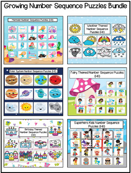 Preview of Growing Themed Number Sequence Puzzles (Numbers 1-10)