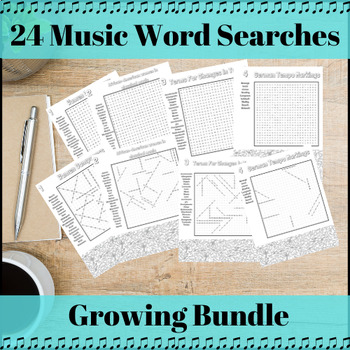 Preview of 24 Music Word Searches- Growing Activity Bundle- Music Sub Plan- Centers