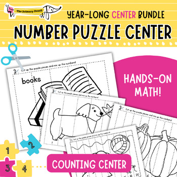 Preview of Growing Year-Long Cut & Glue Number Puzzle Math Center | Counting & Sequencing
