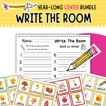 Preview of Growing Year-Long Write The Room Word Hunt Center | Handwriting & Vocabulary K-2