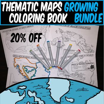 Preview of Growing bundle *THEMATIC HISTORY & GEOGRAPHY MAPS*  **Coloring Book Series**