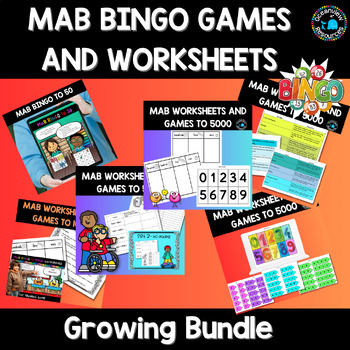 Preview of Large Bundle of MAB bingo games, worksheets and cards 0-100. -500, -5000, 1000