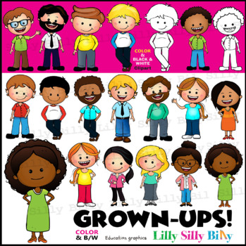 Preview of Grown-Ups! Clipart in Color & Black/white. {Lilly Silly Billy}