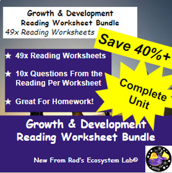 Preview of Growth & Development Unit Reading Worksheet Bundle **Editable**