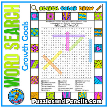 Preview of Growth Goals Word Search Puzzle with Coloring | Search, Color, Doodle