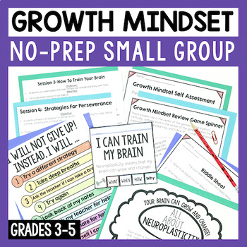 Preview of Growth Mindset Activities For Small Group Counseling Lessons (NO-PREP)