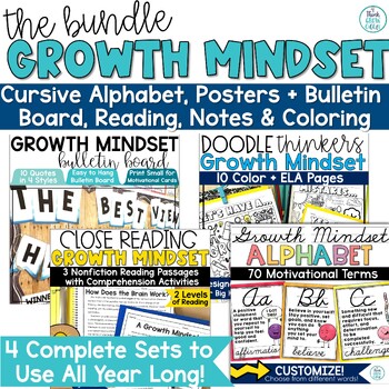 Preview of Growth Mindset Bulletin Board Idea Affirmation Posters Reading Passages Activity