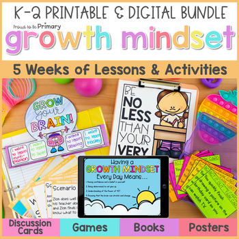 Preview of Growth Mindset Activities, Posters, Games, & Lessons - SEL Bundle for K-2