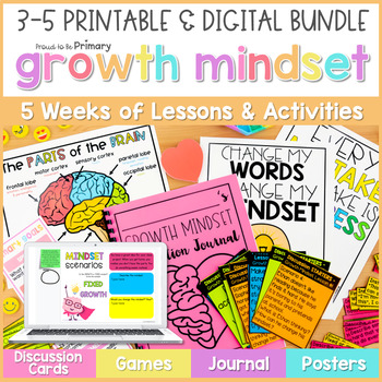 Preview of Growth Mindset Lessons & Smart Goal Setting Activities - SEL Bundle for 3-5