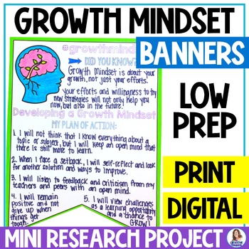 Preview of Growth Mindset Activity Banners - Growth vs Fixed Mindset Research Project - ELA
