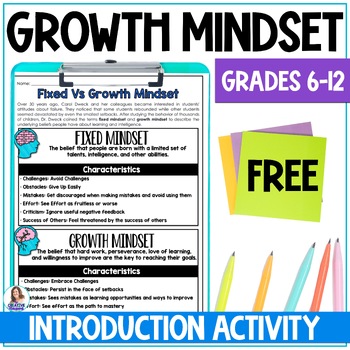 Preview of Growth Mindset Activity - Introduction Lesson - Growth Mindset vs Fixed Mindset