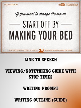 Preview of Growth Mindset Activity for Middle and High School - Make your bed speech