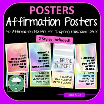 Preview of GROWTH MINDSET POSTERS 40 Watercolor AFFIRMATION POSTERS