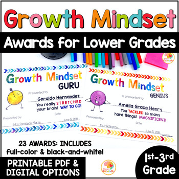 Preview of Editable End of the Year Awards: Growth Mindset Awards Certificates K-3rd Grade