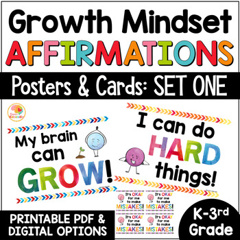 Preview of Growth Mindset Posters Positive Affirmations Bulletin Board Mirror or Cards