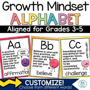 Preview of Growth Mindset Alphabet Affirmation Card Posters Back to School Bulletin Board