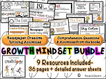 Preview of Growth Mindset- Peter H. Reynolds Author Study, The Dot, Ish, Sky C