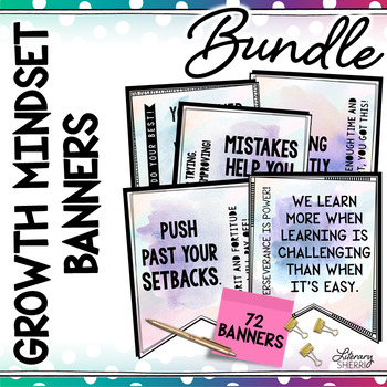 Preview of GROWTH MINDSET: 72 Banners for Classroom Decor BUNDLE (Watercolor)