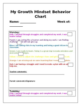 Preview of Growth Mindset Behavior Journal