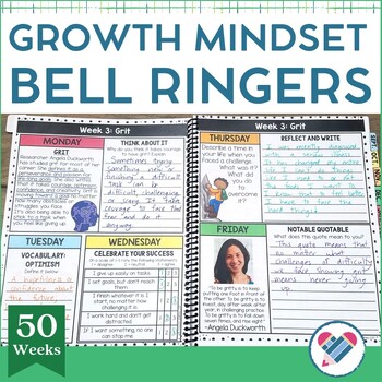 Preview of Growth Mindset Bell Ringers and Morning Work EDITABLE PDF and DIGITAL