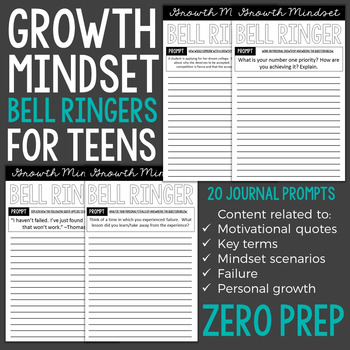 Preview of Growth Mindset Bell Ringers for Teens