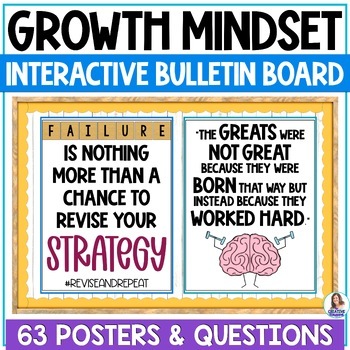 Preview of Growth Mindset Bulletin Board - 63 Growth Mindset Posters - Interactive Activity