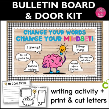 Preview of Growth Mindset Brain Bulletin Board Printable Letters STEM Display vs Fixed
