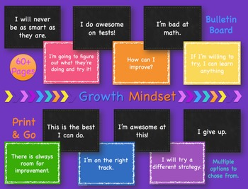 Preview of Growth Mindset Bulletin Board Display Set, Printable