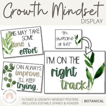 Preview of Growth Mindset Bulletin Board | Modern Greenery Farmhouse Botanical Decor