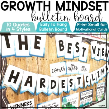 Preview of Growth Mindset Posters Back to School Bulletin Board Ideas Mountain Theme Decor