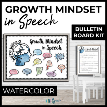 Preview of Growth Mindset Bulletin Board & Poster - Speech Therapy Room Decor - Watercolor