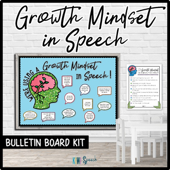 Preview of Growth Mindset Bulletin Board & Statements Poster for Speech Therapy Room Decor