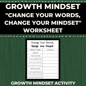 Preview of Growth Mindset - Change Your Words, Change Your Mindset Worksheet