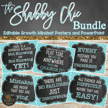 Preview of Growth Mindset Classroom Decor - Editable - Shabby Chic Chalkboard