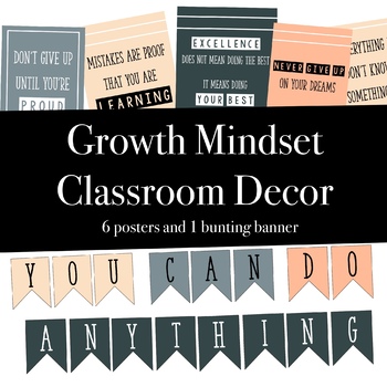 Preview of Growth Mindset Classroom Decorations or Bulletin Board - Poster and Banner Set