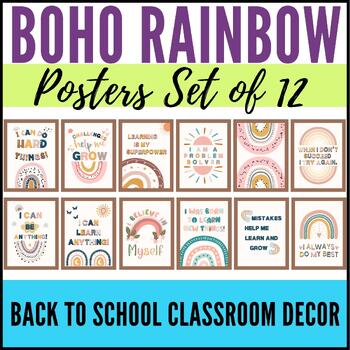Growth Mindset Classroom Poster Set of 12 | Boho Rainbow Classroom ...
