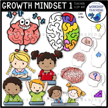 Preview of Growth Mindset Social Emotional Skills Clip Art | SEL Images Color Black White