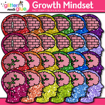 Preview of Growth Mindset Clipart Images: Social Emotional Learning Skills Clip Art PNG B&W