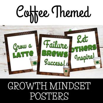 Preview of Growth Mindset Coffee Posters Theme Coffee Cafe Posters Bulletin Board Set