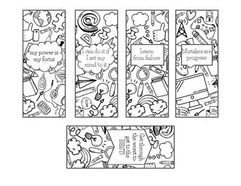 growth mindset coloring bookmarks with phrases and