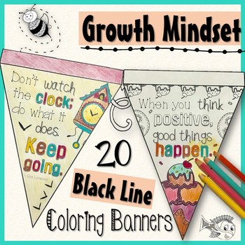 Preview of Growth Mindset Coloring Banners Set #3 Stress Management Testing Motivation