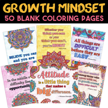 Preview of Growth Mindset Coloring Pages | 50 Black Lined Pages