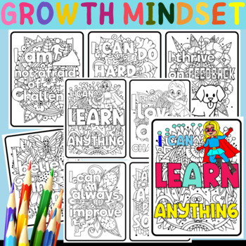 Preview of Growth Mindset Coloring Pages.Back to School Activities,Neutral Classroom Decor